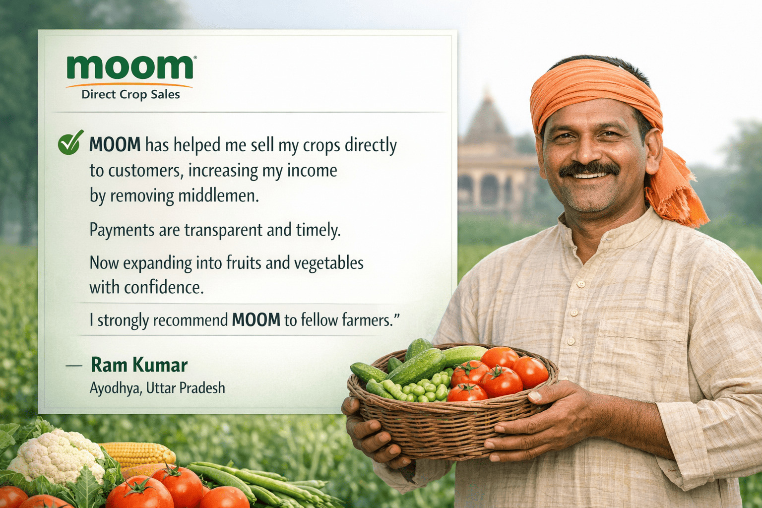 Name: Ram Kumar Location: Ayodhya, Uttar Pradesh Category: Farmer / Direct Crop Seller
